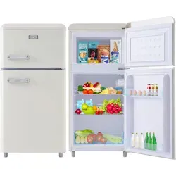 Merax Table Top Kühlschrank Retro BCD-100C - Kühlschrank für kleine Räume mit 72L Kapazität, 7 Temperaturstufen und leiser Betriebslautstärke von nur 39 dB – ideal für Wohnungen und Büros.