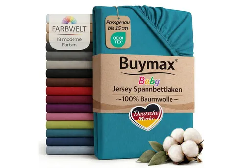 Buymax Spannbettlaken Babybett Kinderbett 60x120cm 70x140cm, Jersey 100% Baumwolle, Gummizug: Rundumgummi, (1 Stück), bis 15 cm Matratzenhöhe, weich, atmungsaktiv, hautfreundlich