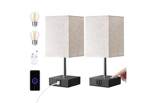 EDISHINE LED Nachttischlampe Touch Dimmbar 2er Set - Moderne Tischlampe mit Touch-Dimmfunktion und zwei USB-Ladeanschlüssen. Ideal für Schlafzimmer und Wohnzimmer, schafft eine angenehme Atmosphäre und spart Platz.
