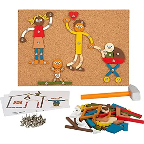 Small Foot Hämmerchenspiel Zuhause und Familie aus Holz, mit Korkbrett und Hammer für Kinder ab 3 Jahren, 12359 Toys, Mehrfarbig