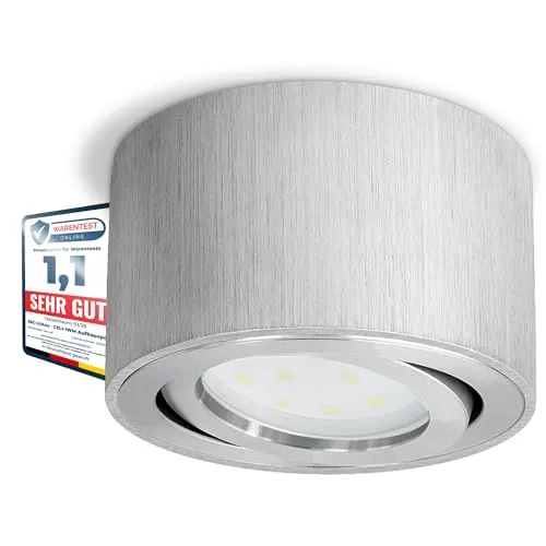 SSC-LUXon CELI-1A runder Aufbaustrahler LED flach - Spot schwenkbar in Alu gebürstet inkl. fourSTEP LED 4W warmweiß Dimmbar ohne Dimmer