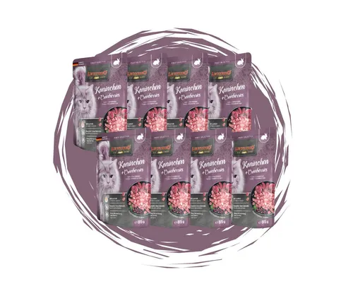 Leonardo Catfood Leonardo Frischebeutel Bundle - 8x85g verschiedene Sorten im Mixpaket Kaninchen & Cranberries, Nassfutter für: Katzen