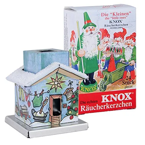 KNOX - Räucherhaus The Little One aus Metall für Räucherkerzen Größe S - Motiv: Waschhaus - Höhe: ca. 4,5 cm - Inklusive 24 Stück Räucherkerzen - Duftnote: Bunte Mischung