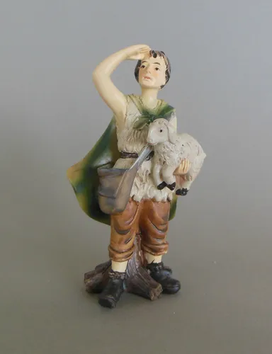 Schafhirte Hirte schauend mit Schaf für Krippenfiguren Größe 11 cm Nr. 37