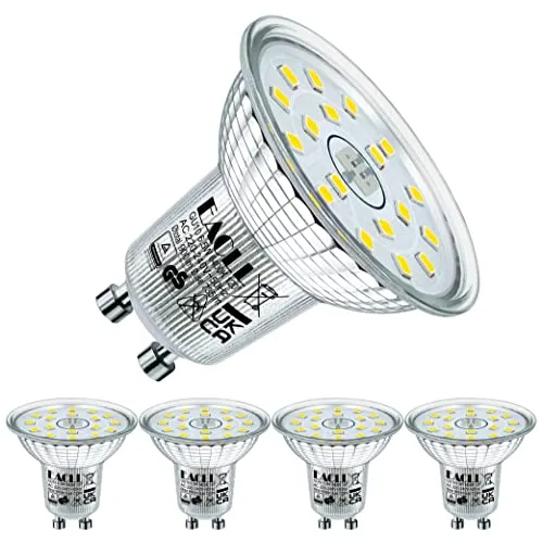 EACLL GU10 LED Kaltweiss 6.5W Ersetzt 100W Halogen Leuchtmittel, 4er-Pack. AC 230V Flimmerfrei Strahler, 735 Lumen 6400K Birnen, Abstrahlwinkel 120 Grad Spot, Nicht Dimmbar Reflektorlampen