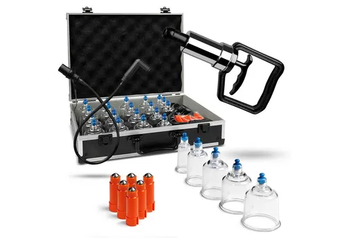 Pulox Schröpfgläser-Koffer - 19-teiliges Set mit Vakuumpumpe, professionelle Schröpftherapie für Muskelentspannung und Linderung von Schmerzen
