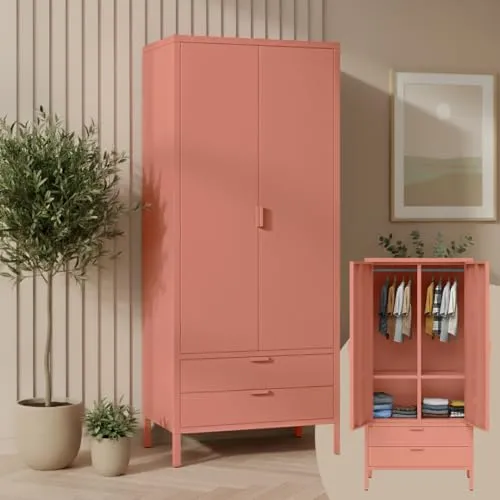 skølm Ituri Metallschrank Terrakotta – Moderner Kleiderschrank mit 6 Fächern - Stylischer Metallschrank im Industrial Design, kompakte Maße für optimalen Stauraum. Flexibel mit höhenverstellbaren Regalböden und pflegeleichtem Material, ideal für Flur, Wohnzimmer oder Schlafzimmer.