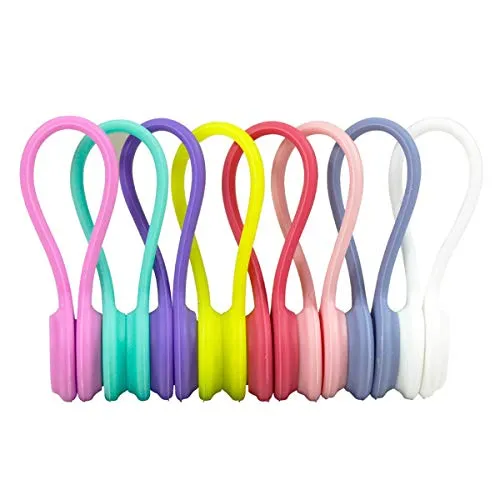 Kabelclip Magnetisch, Magnetkabelklemmen Packung mit 8 Stück Wiederverwendbare Kabelbinder Verstellbare Gurtzugschnur Management Gummi Torsions Krawatten Für Kopfhörer USB Kabel