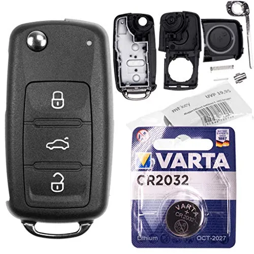 Repair Reparatur Satz Auto Schlüssel Austausch Gehäuse mit 3 Tasten + Rohling + Batterie kompatibel mit VW Golf UP Polo T5 Caddy Tiguan Beetle EOS Jetta