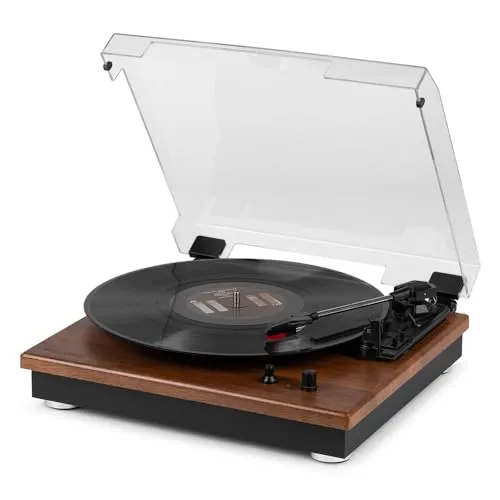 Fenton RP112L Plattenspieler Bluetooth, integrierte Lautsprecher, Auto-Stop, RCA, 3 Geschwindigkeiten, Staubdeckel, Geeignet für alle Vinyl-Schallplatten, Holz Hellbraun