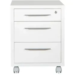 Carryhome Rollcontainer Weiß Hochglanz mit 3 Schubladen - Büroschränke: Moderner Rollcontainer mit 3 Schubladen, ideal für Homeoffice oder Jugendzimmer, bietet sicheren Stauraum und ist bequem unter den Schreibtisch schiebbar.