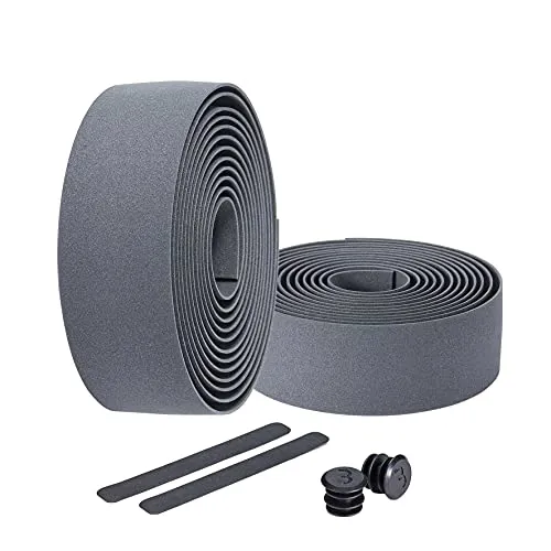 BBB Cycling Unisex-Adult RaceRibbon BHT-01 Fahrrad Lenkerband Rutschfest und Stoßdämpfend für MTB Rennrad und Urban Cycling Inkl. Abklebeband und Lenkerstopfen Grau, Einheitsgröße, 200 x 3 cm