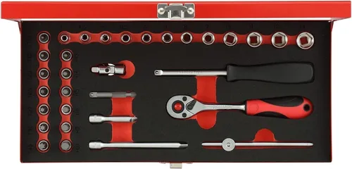 GEDORE red Steckschlüssel-Satz 1/4' 32-teilig - Werkzeug-Set in hochwertiger Metallkassette, ideal für präzise Arbeiten mit handschonender Kraftübertragung und feiner Verzahnung für müheloses Umschalten.