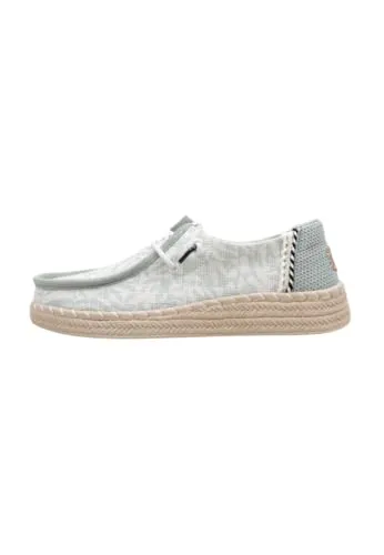 HEYDUDE Wendy Espadrille Retro Palm - Bequeme Slipper für Damen, Celadon Green/White, Größe 40 - Slipper & Mokassins für Damen, luftiges Design mit gewebtem Obermaterial und Korkfußbett für optimalen Komfort und Stil – ideal für den täglichen Gebrauch.