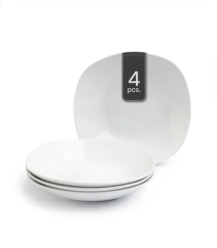 Suppenteller Tiefteller Salatteller 4er Set Tief Porzellan Weiß Eckig 22 cm