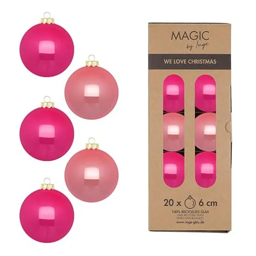 Weihnachtskugeln Glas 6cm 20 Stück - glänzend - Christbaumkugeln Weihnachtsbaumkugeln für Weihnachten - Christbaumschmuck & Weihnachtsbaumschmuck Pink Rosa Mix - Candy Shop