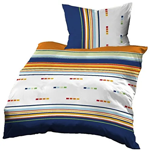 Gerald Wittmann Bettwäsche 140x200 cm + 70x90 cm, Baumwolle Satin, Kariert Blau Weiß Orange