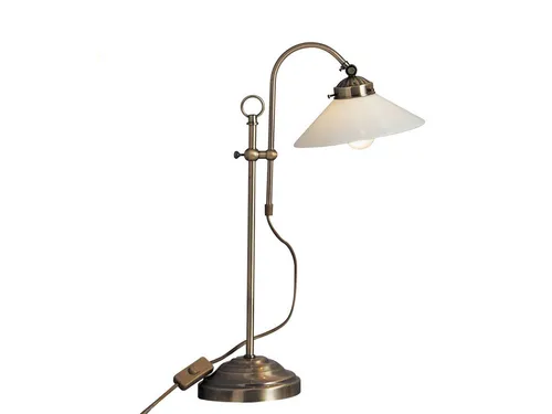 Höhenverstellbare LED Tischlampe im Landhausstil mit Glas Lampenschirm - Klassische Tischleuchten, höhenverstellbar und dimmbar, ideal für Wohnräume und Schreibtische. Genießen Sie blendfreies Licht mit einem eleganten Altmessing-Korpus und Opalglas-Schirm.