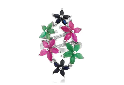 Cavill Silberring Cavill Ring Sterlingsilber 3,7 ct Rubin Smaragd Saphir floral (1-tlg)