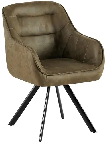 CLP Esszimmerstuhl drehbar Pettuli, 180° schwenkbarer Sessel mit Armlehnen und Rückenlehne, Polsterstuhl bis 150 kg belastbar, Farbe:antik-grün, Material:Kunstleder