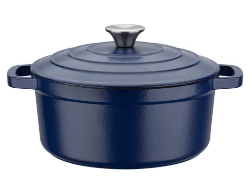 GSW Blue Magic Kochtopf mit Deckel 20cm - Hochwertiger Gusseisen-Kochtopf für gleichmäßige Wärmeverteilung, ideal zum Garen im eigenen Saft. Für alle Herdarten geeignet, inklusive Induktion und backofenfest bis 240°C.