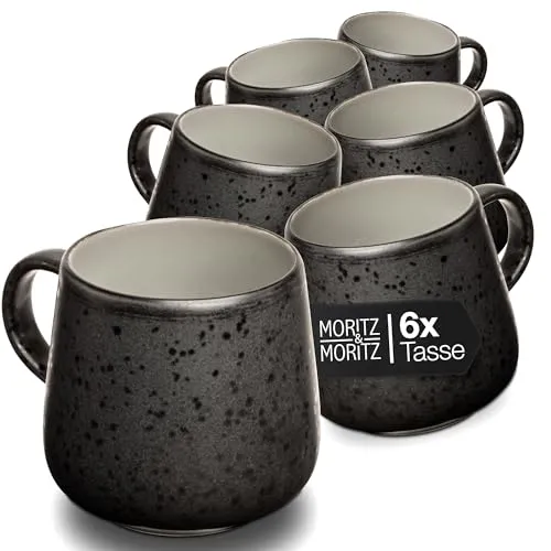 Moritz & Moritz SOLID UNI Tassenset für 6 Personen - Stilvolles Grau - Kaffeeservice aus robustem Steinzeug, mikrowellen- und spülmaschinenfest. Perfekt für jeden Anlass, von Kaffee bis Tee, für einen eleganten Look.