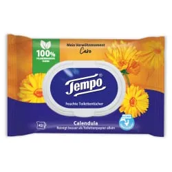 Essity Germany GmbH Tempo Kamille Feuchte Toilettentücher, Feuchtes, sanftes und besonders pflegendes Toilettenpapier, 1 Packung = 42 Tücher, mit Verschluss 836248