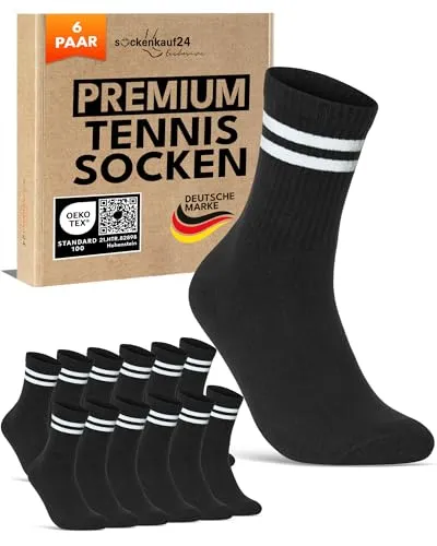 Paar Tennissocken Herren 39-42 Schwarz Sportsocken Atmungsaktiv Herrensocken Baumwolle Retro Crew Socken (Schwarz Ringel 39-42) 6