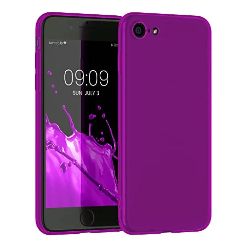 kwmobile Hülle kompatibel mit Apple iPhone SE (2022) / iPhone SE (2020) / iPhone 8 / iPhone 7 Hülle - weiches TPU Silikon Case - Cover geeignet für kabelloses Laden - Neon Violett