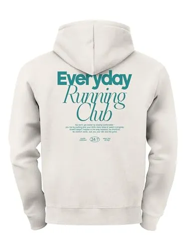 Neverless® Herren Hoodie Everyday Running Club Kapuzensweatshirt mit Motivations-Print Sport Streetwear Fitness Style Urban-Grey L