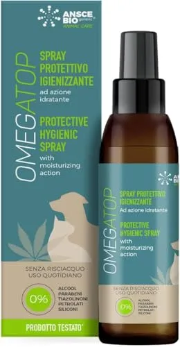 OMEGATOP Hunde-Reinigungsspray mit antiparasitärer Wirkung. Zur Reinigung, Desinfektion und zum Schutz der Haare. Alternative zum Shampoo. 150 ml