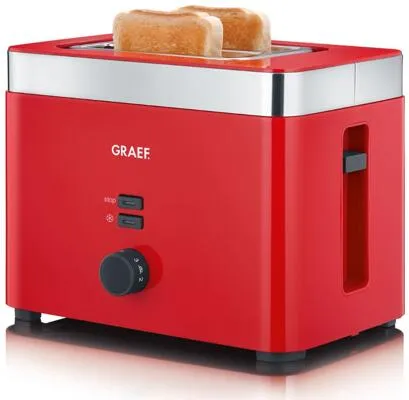 GRAEF TO 63 Toaster rot 2-Scheiben-Toaster mit Brötchenaufsatz - Toaster TO 63 in Rot, 2-Scheiben-Design mit variabler Bräunungsstufe und Krümelschublade für müheloses Reinigen – ideal für ein perfektes Frühstück!