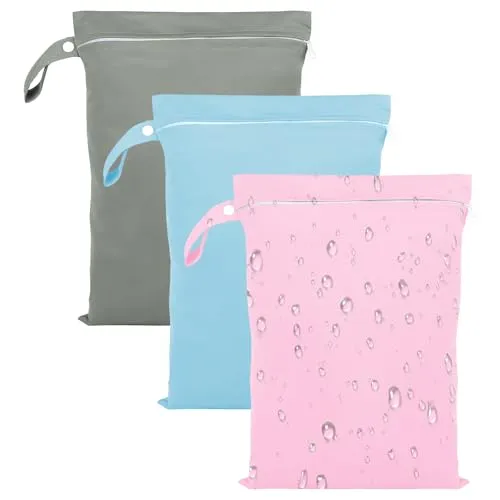 Stück Nasstasche, 40 x 30 cm Wäschesäcke Schwimmsachen, Wasserdichter Beutel Wet Bag mit Reißverschluss, Wiederverwendbar Reise Nassbeutel Schwimmen für Badeanzüge, Strandtücher(Gray Blue Pink) 3