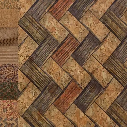 MAGAM-Stoffe Kork Stoff zum nähen Basteln Möbel bedruckt gold natur Meterware 50cm (Parkett)