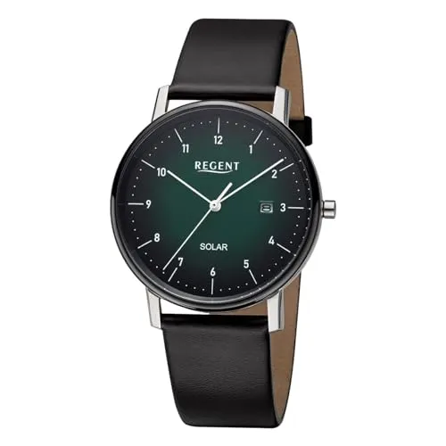 REGENT Herren Solaruhr URF1548 – Elegante Analog-Lederarmbanduhr - Armbanduhren für Herren mit hochwertigem Lederarmband, elegantem Edelstahlgehäuse und bis zu 3 bar wasserdicht. Perfekt für stilbewusste Männer!
