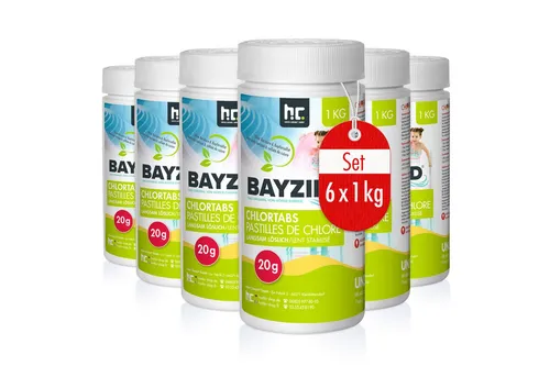 6x 1 kg Chlortabs 20g langsam löslich - Poolzubehör: Langsam lösliche Chlortabletten mit 90% Chlorgehalt für dauerhaften Schutz vor Keimen und Bakterien im Pool.