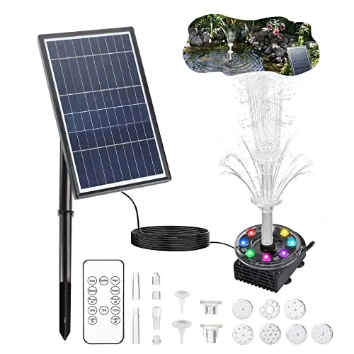 Boadw LED Solar Springbrunnen mit 7W Solar Panel - Brunnenpumpen für Gartenteiche mit 10 Fontänenstilen und 5000 mAh Batterie für kontinuierlichen Betrieb, auch bei schwachem Sonnenlicht. Perfekt für Garten, Teich und Vogelbad.