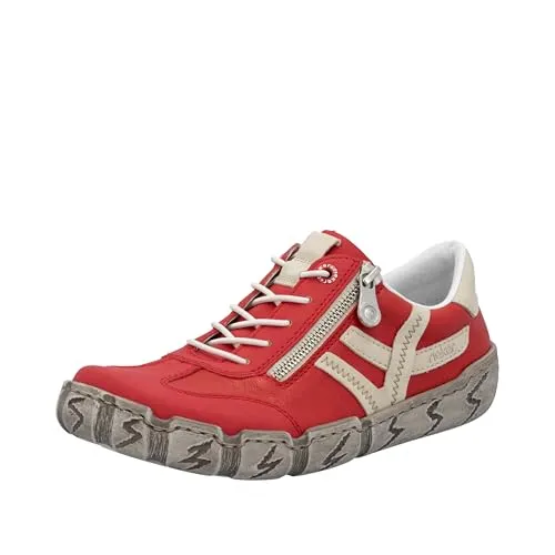 Sportliche Slip-On Sneaker von RIEKER für Damen, Gr. 41, rot-beige - Sneaker aus Leder und Lederimitat mit weicher Innensohle für hohen Tragekomfort. Ideal für Freizeit und Alltag, sportlicher Look mit kontrastfarbenen Details.