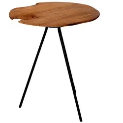 Brillibrum Beistelltisch Teakholz Beistelltisch Dreibeintisch Tischplatte Couchtisch, Tischplatte aus Teakholz, Tischbeine aus Metall Außergewöhnlich | 40 cm