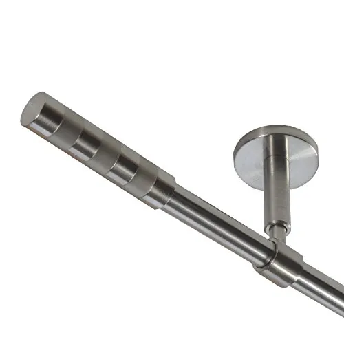 BASIT Gardinenstange Deckenmontage 1 läufig 480 cm lang Edelstahl Look Set Metall I 1-läufige Vorhangstange Deckenmontage Ø16mm I 120-600cm wählbar D11