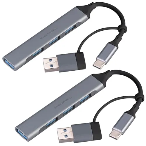 PEARL Pasiver Hub: 2er-Set USB-C-4-Port-Hubs, je1x USB 3.0 + 3X 2.0, Adapter zu A (Pasive 4-Port, Mehrfach-Verteiler, Maus)