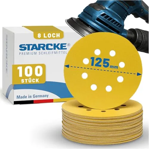 STARCKE® Langlebige Schleifscheiben 125mm Klett - MADE IN GERMANY [50x/100x] - 8-Loch Exzenterschleifer 125mm Schleifscheiben - für Holz, Farbe, Lack, Spachtel, Kunststoff (P150,100x)