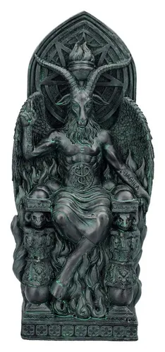 Figuren Shop GmbH Buchstütze Baphomet – Gothic Dekofigur für stilvolle Akzente - Wunderschöne Buchstütze aus Kunststein, ideal für Bücherregale. Mit 22,5 cm Höhe setzt sie eindrucksvolle Akzente in jedem Raum.