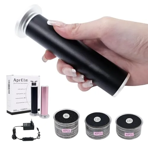 AprElm-12.2CM Längerer Elektrischer Hornhautentferner für Füße mit 120 Schleifpapier, aus Aluminium, stufenlose Drehzahlregelung – Professionelles Pediküre Gerät für