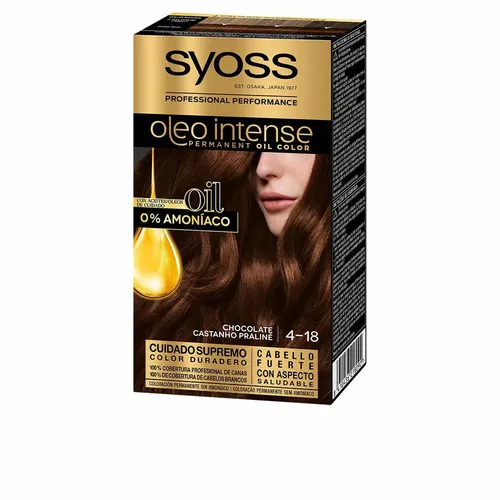 Syoss Olio Intense Dauerfärbung Nº 4,18 Schokolade - Färbemittel ohne Ammoniak für sanfte Farbgebung, sorgt für intensive, langanhaltende Farbe und glänzendes Haar.