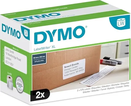 DYMO Original LabelWriter Versand/Namensschild-Etiketten | 102 mm x 59 mm | 2 Rollen mit je 575 leicht ablösbaren Etiketten (1.150 Etiketten) | für LabelWriter 4XL/5XL Etikettendrucker