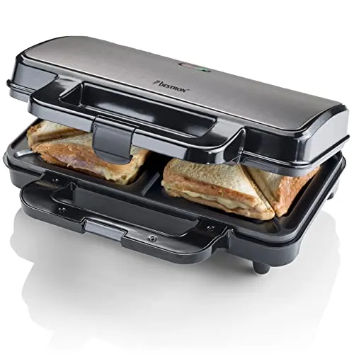 Bestron XL Sandwichmaker - Antihaftbeschichteter Toaster für 2 Sandwiches, 900 Watt, optimal für Frühstück und Partys mit Aromadeckel und einfacher Reinigung