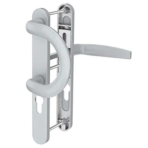 Langschildgarnitur Silber pulverbeschichtet 92mm Schmalrahmengarnitur PZ Wechselgarnitur Nebeneingangstür Haustür (Bügelgriff/Drücker, Türstärke 39-54mm)