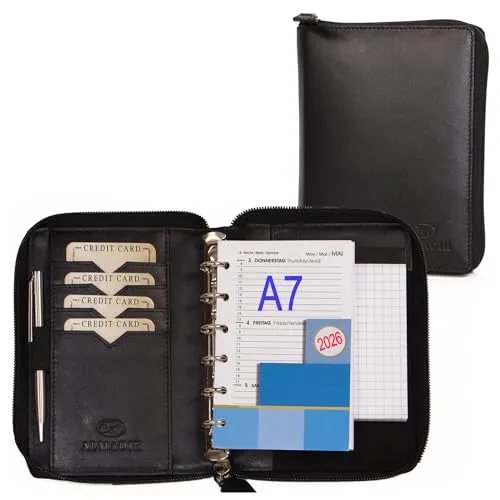 ALMADIH Konferenzmappe A7 Leder Organizer 2026 - Elegante Konferenzmappe aus hochwertigem Rindsleder, ideal für professionelle Termine. Mit praktischer Ringmechanik und Fächern für optimale Organisation.