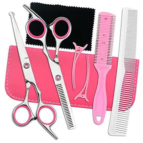 LIGICKY Baby Haarschere Set, Spezielle Runde Spitze Sicherheit Pony Haar Schere Dünner Flacher Schnitt Profi Effilierschere Haarschneider Friseurschere Werkzeugset für den Hausgebrauch, Salon, Kinder